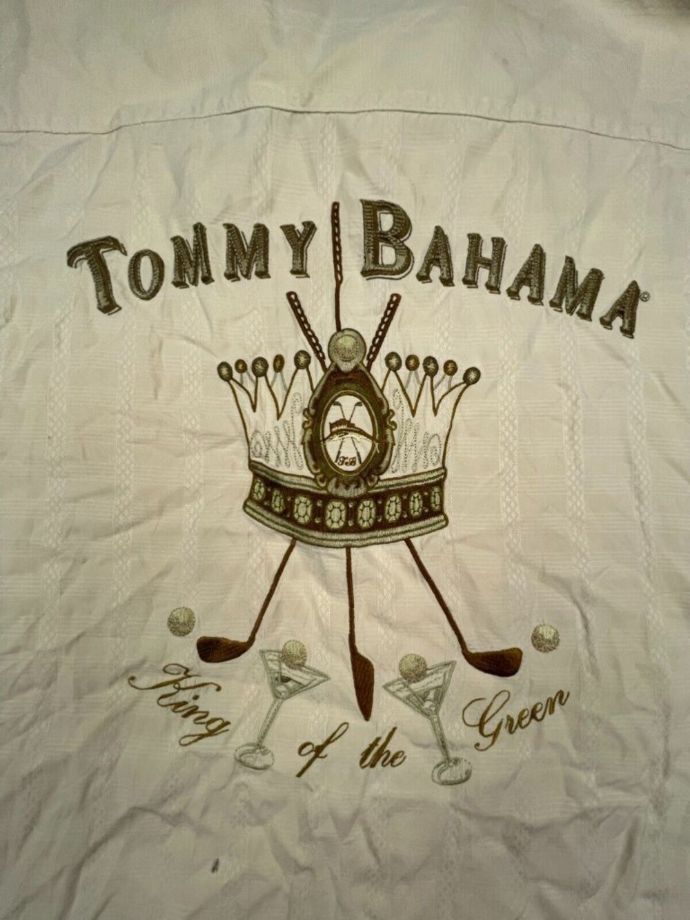 Tommy Bahama KING OF THE GREEN GOLFING All Silk Camp Shirt Hawaiian Ivory 2XL